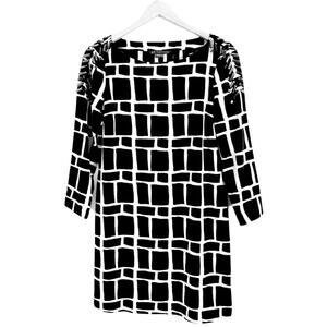 A/X Armani Exchange Black & White Windowpane Print Embellished Shoulder Dress, 2